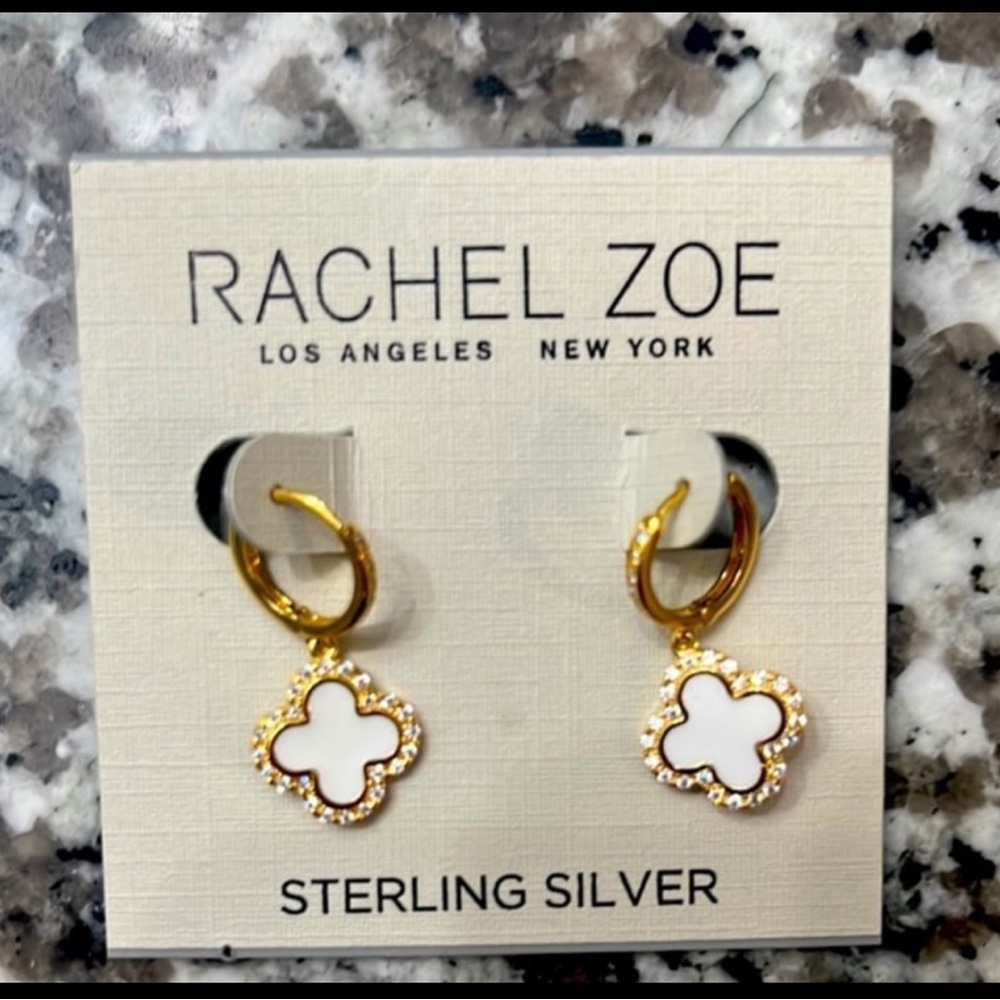 Rachel Zoe Gold and White Clover Sterling Silver Earrings - Picture 1 of 1